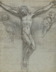 Estudio de Cristo en la cruz con dos ángeles